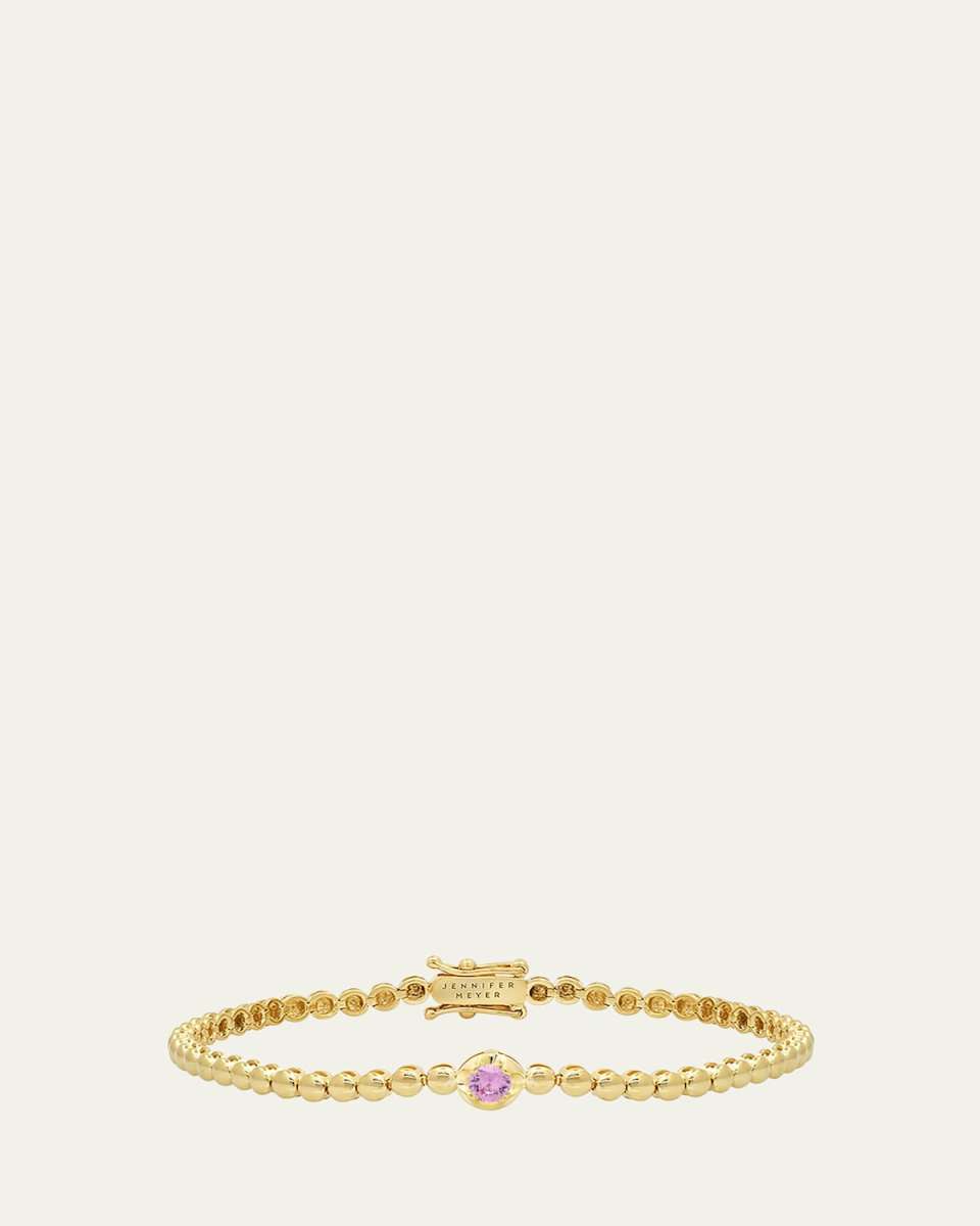 18K Yellow Gold Mini Bezel Tennis Bracelet with Pink Sapphire
